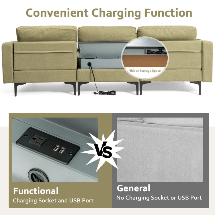 Modular 3-Seat L-shaped Sectional Sofa with Reversible Chaise and 2 USB Ports view 7