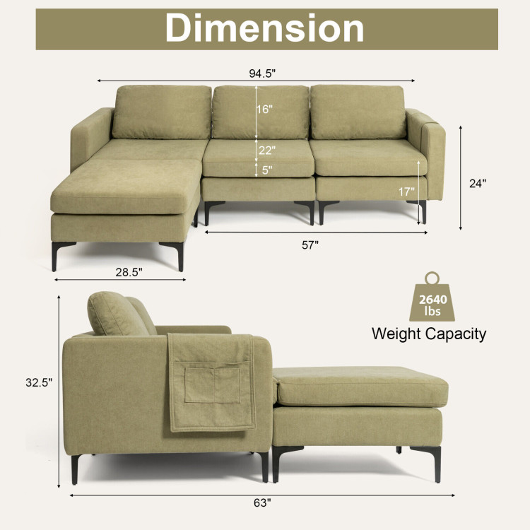 Modular 3-Seat L-shaped Sectional Sofa with Reversible Chaise and 2 USB Ports view 5