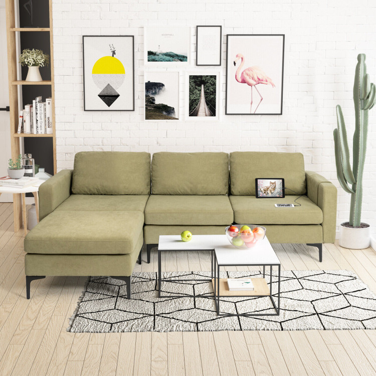 Modular 3-Seat L-shaped Sectional Sofa with Reversible Chaise and 2 USB Ports view 3