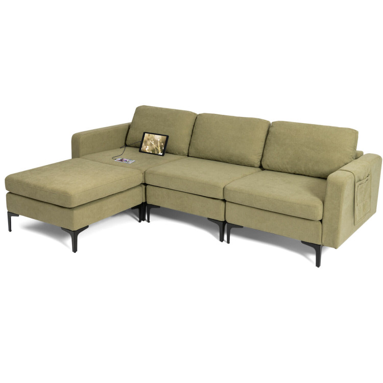Modular 3-Seat L-shaped Sectional Sofa with Reversible Chaise and 2 USB Ports view 4