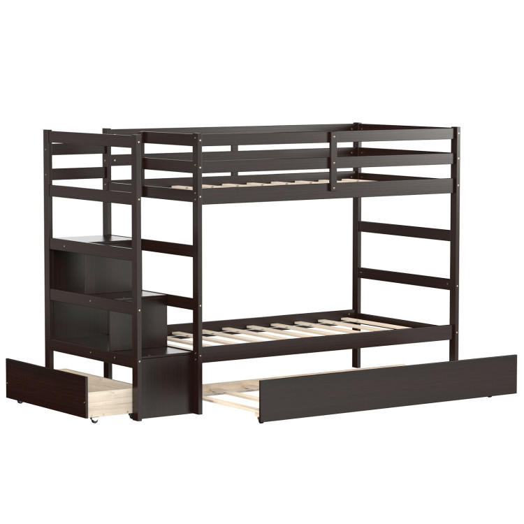 Twin Over Twin Bunk Bed with Storage Shelf and Drawer view 1