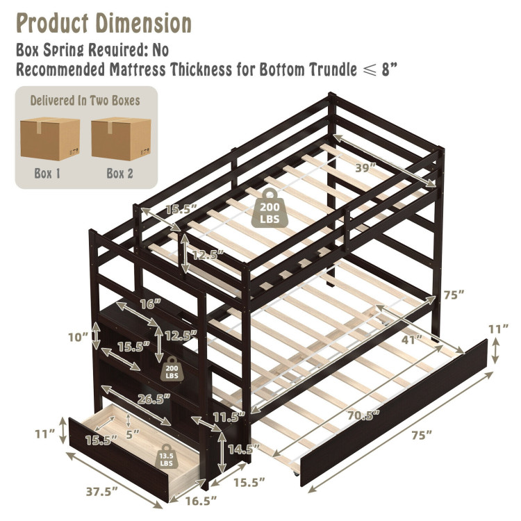 Twin Over Twin Bunk Bed with Storage Shelf and Drawer view 4