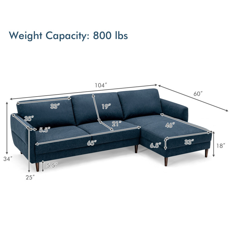 L-Shaped Fabric Sectional Sofa with Chaise Lounge and Solid Wood Legs view 5