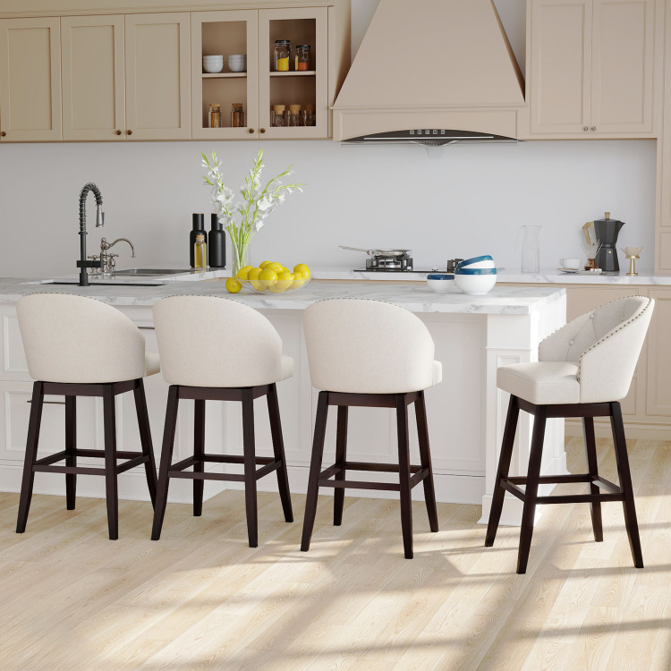 31 Inch Bar Stools Set of 4 Padded Bar Height Chairs with Rubber Wood Frame Swivel Seat view 2