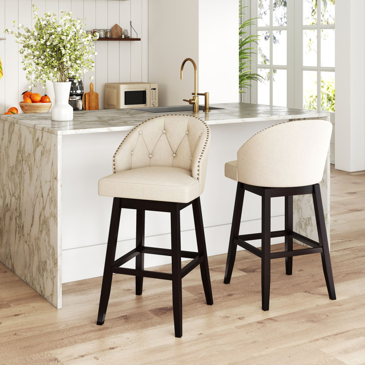 31 Inch Bar Stools Set of 4 Padded Bar Height Chairs with Rubber Wood Frame Swivel Seat view 3