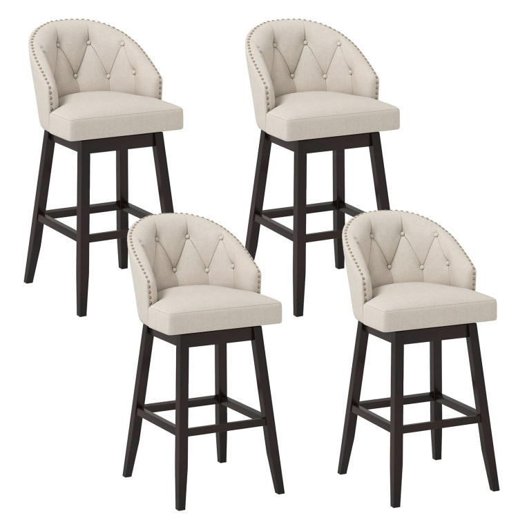 31 Inch Bar Stools Set of 4 Padded Bar Height Chairs with Rubber Wood Frame Swivel Seat view 1