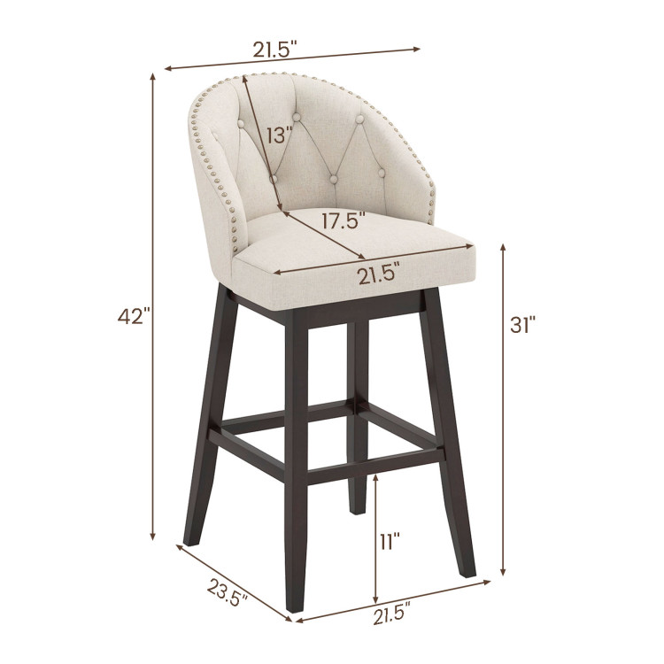 31 Inch Bar Stools Set of 4 Padded Bar Height Chairs with Rubber Wood Frame Swivel Seat view 4