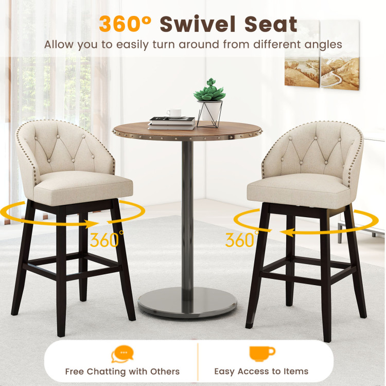 31 Inch Bar Stools Set of 4 Padded Bar Height Chairs with Rubber Wood Frame Swivel Seat view 5