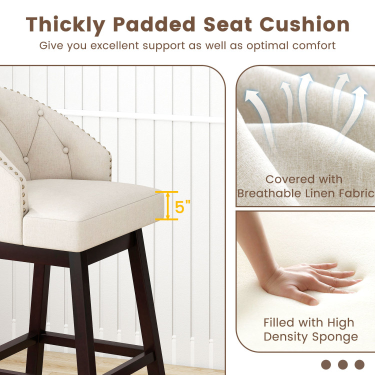31 Inch Bar Stools Set of 4 Padded Bar Height Chairs with Rubber Wood Frame Swivel Seat view 6