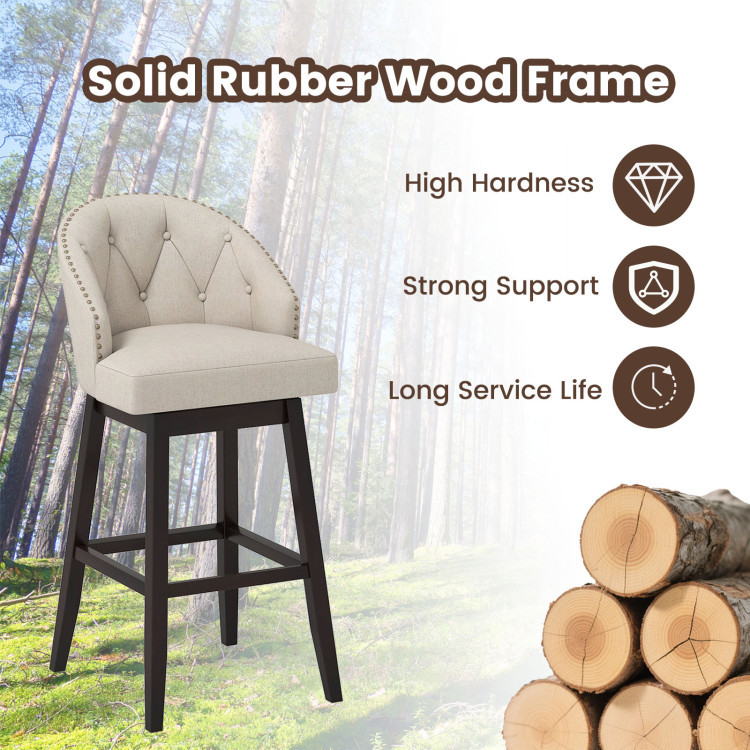 31 Inch Bar Stools Set of 4 Padded Bar Height Chairs with Rubber Wood Frame Swivel Seat view 7