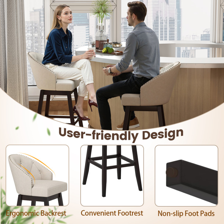 31 Inch Bar Stools Set of 4 Padded Bar Height Chairs with Rubber Wood Frame Swivel Seat view 8