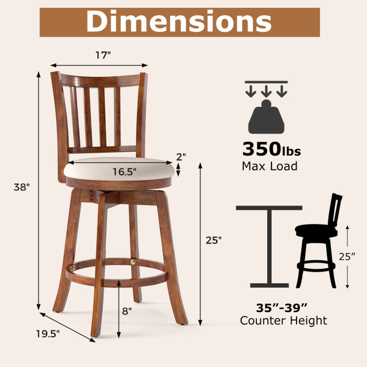 360 Rotating Counter Height Chairs Set of 4 with Backrest and Upholstered Seat view 4