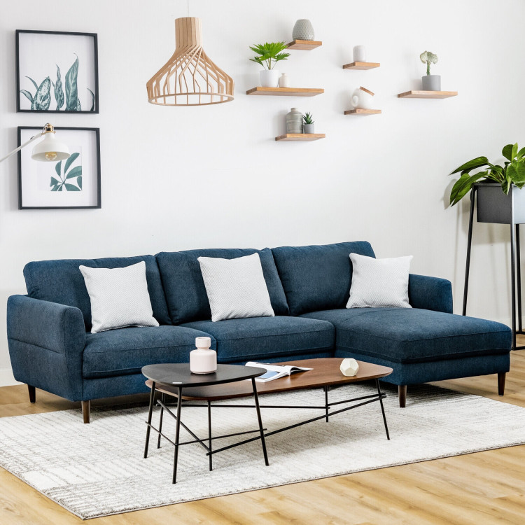 L-Shaped Fabric Sectional Sofa with Chaise Lounge and Solid Wood Legs view 2
