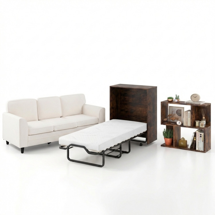 3-Piece Space-Saving Living Room with Teddy Sofa, Display Bookshelf & Foldable Murphy Bed view 1