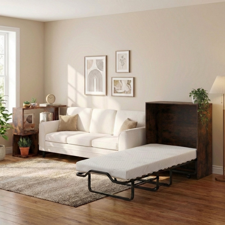 3-Piece Space-Saving Living Room with Teddy Sofa, Display Bookshelf & Foldable Murphy Bed view 2