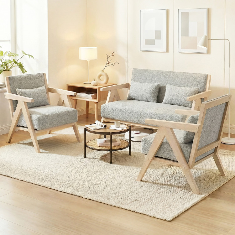 3 Pieces Living Room Furniture Set with Rubber Wood Frame view 2