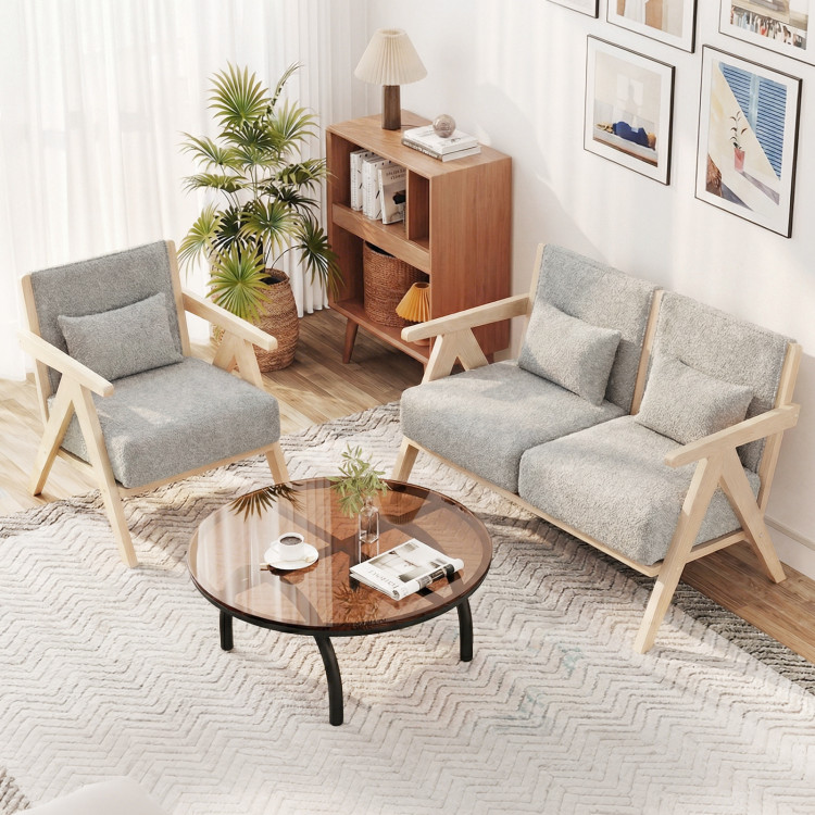 3 Pieces Living Room Furniture Set with Rubber Wood Frame view 3