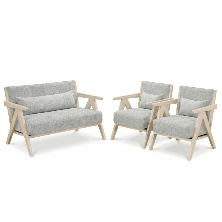 3 Pieces Living Room Furniture Set with Rubber Wood Frame view 1