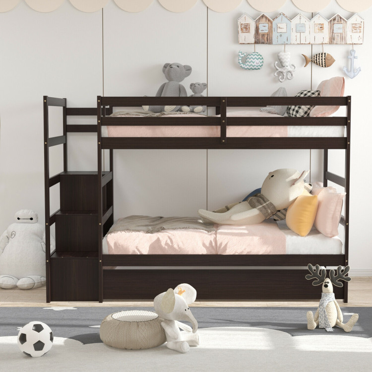 Twin Over Twin Bunk Bed with Storage Shelf and Drawer view 6