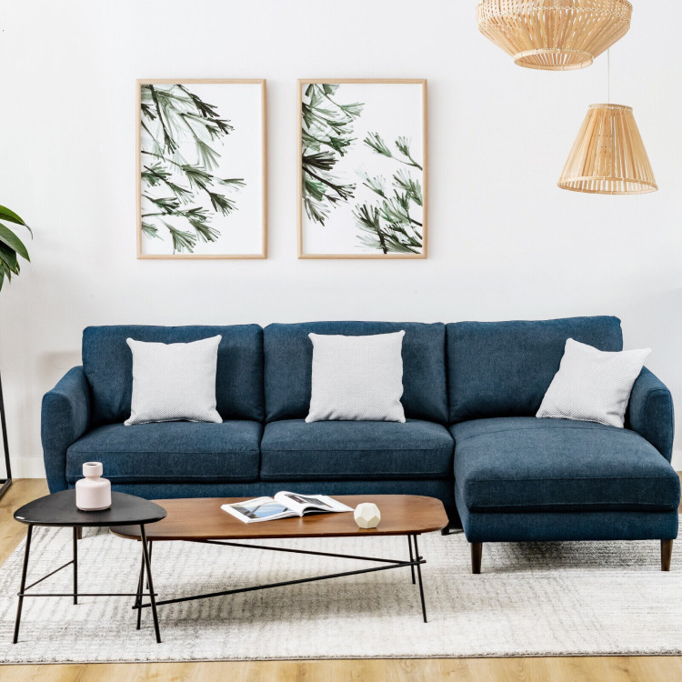 L-Shaped Fabric Sectional Sofa with Chaise Lounge and Solid Wood Legs view 7