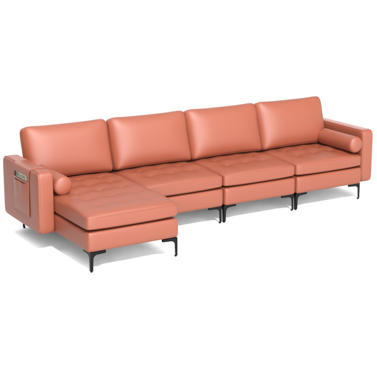 Modular L-shaped 4-Seat Sectional Sofa with Reversible Chaise and 2 USB Socket view 1