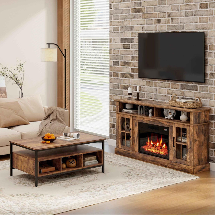 4-Piece Industrial Living Room Set: Fireplace TV Stand + 3-Tier Industrial Style Coffee Table + view 2