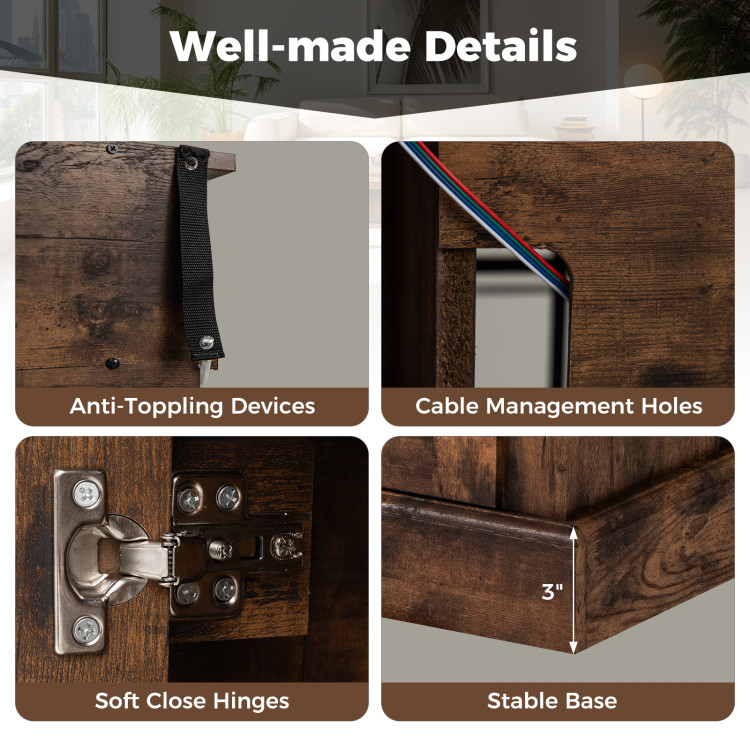 58 Inch Fireplace TV Stand with LED Lights with Storage Cabinets and Glass Doors - Image 10