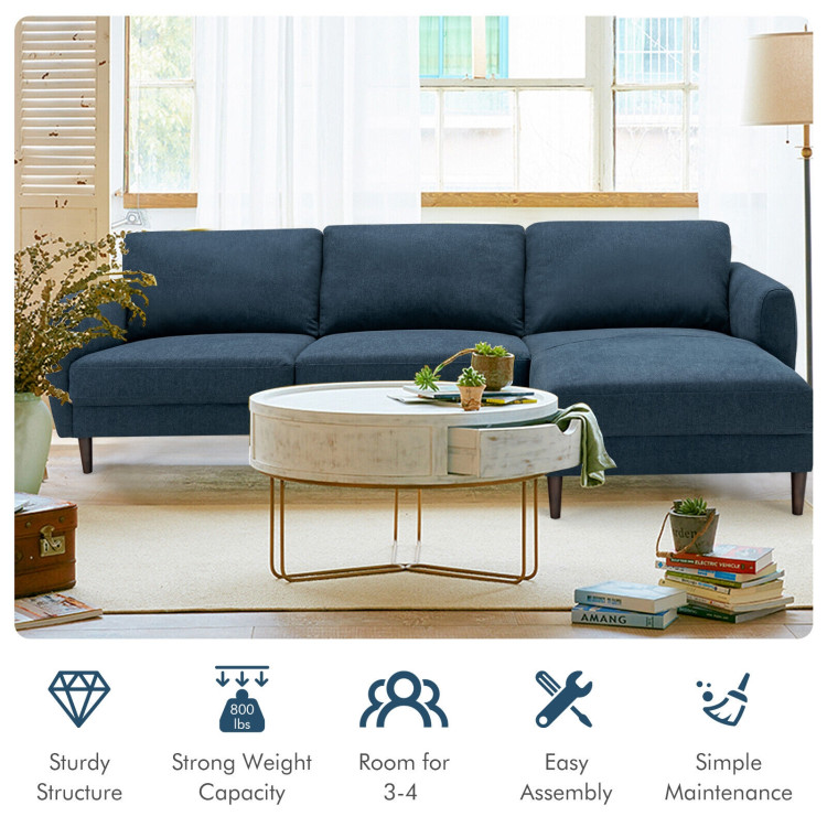 L-Shaped Fabric Sectional Sofa with Chaise Lounge and Solid Wood Legs view 3