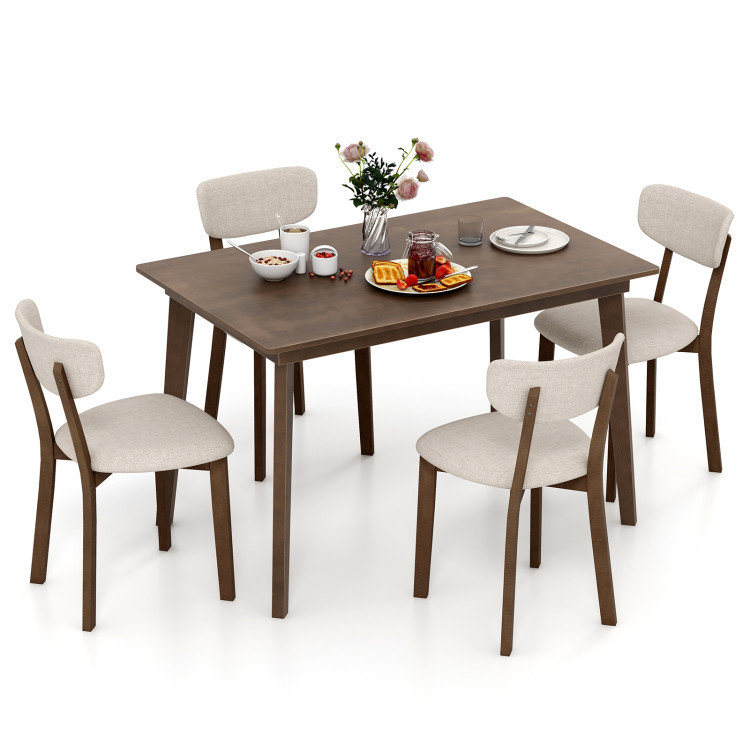 5-Piece Dining Table Set for 4 with Rubber Wood Frame and Padded Set view 1