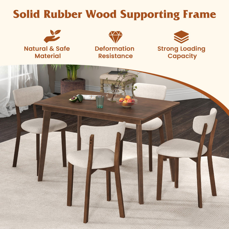 5-Piece Dining Table Set for 4 with Rubber Wood Frame and Padded Set view 6