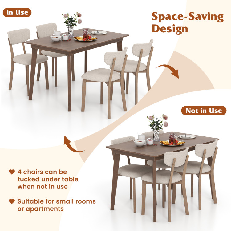 5-Piece Dining Table Set for 4 with Rubber Wood Frame and Padded Set view 8