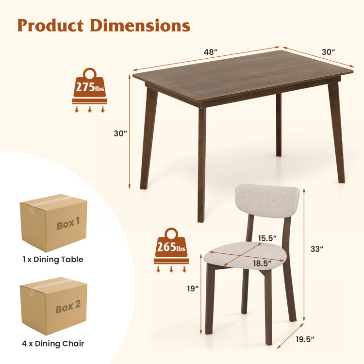 5-Piece Dining Table Set for 4 with Rubber Wood Frame and Padded Set view 4