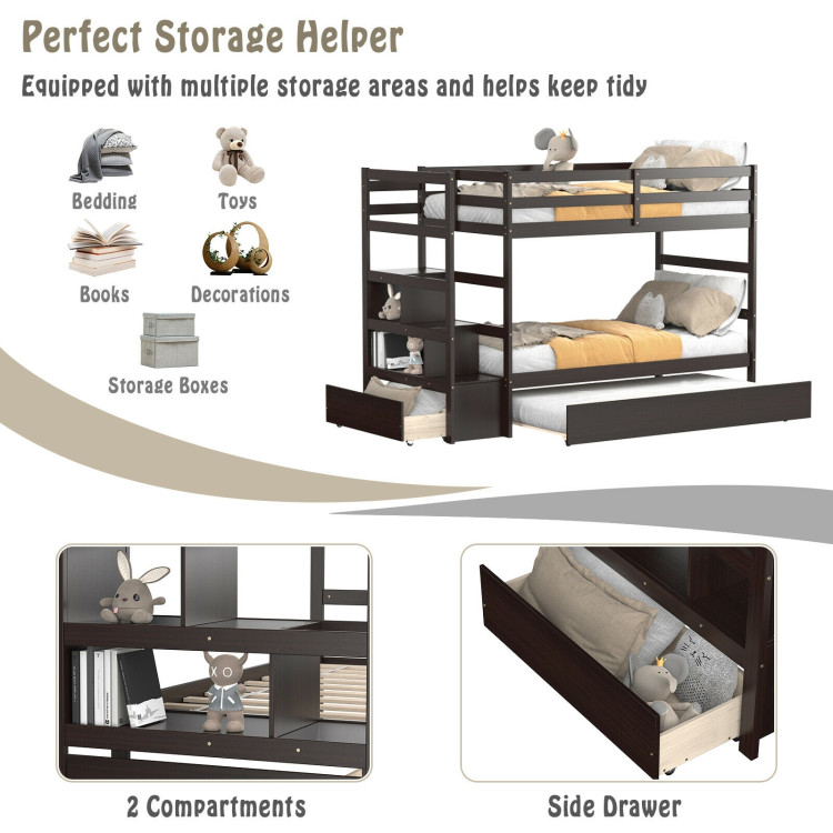 Twin Over Twin Bunk Bed with Storage Shelf and Drawer view 5