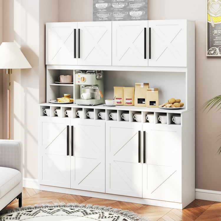 70 Inch Farmhouse Pantry Cabinet Kitchen Buffet Hutch with 4 Cabinets and 2 Open Shelves view 2