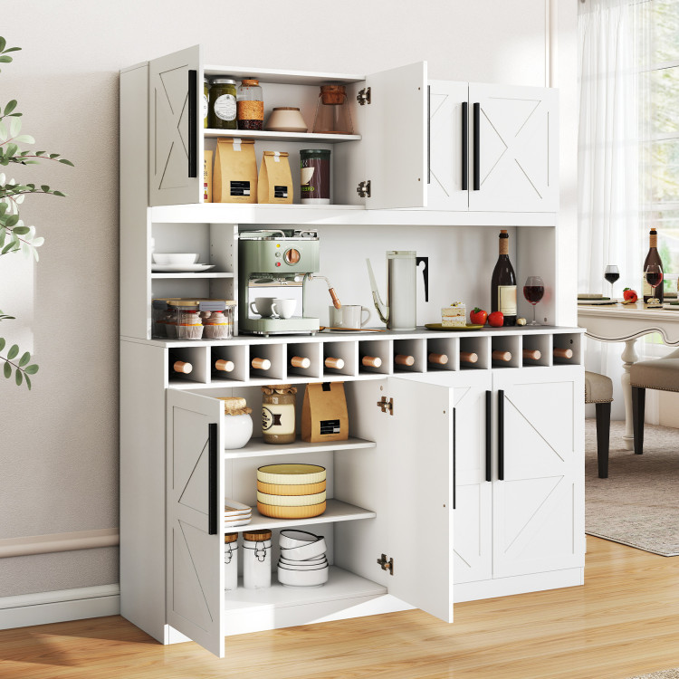 70 Inch Farmhouse Pantry Cabinet Kitchen Buffet Hutch with 4 Cabinets and 2 Open Shelves view 3