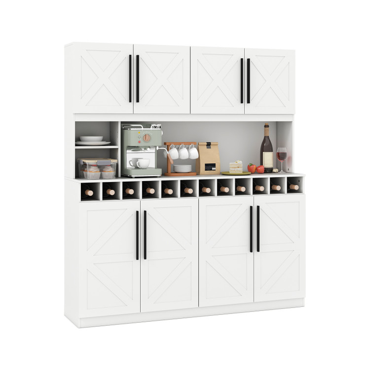 70 Inch Farmhouse Pantry Cabinet Kitchen Buffet Hutch with 4 Cabinets and 2 Open Shelves view 1