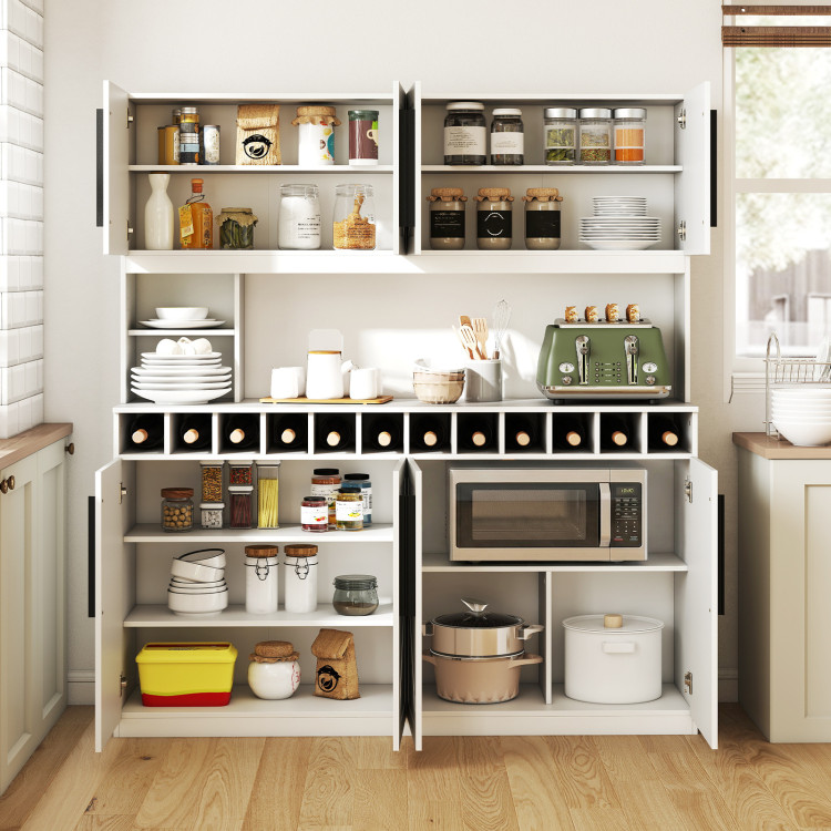 70 Inch Farmhouse Pantry Cabinet Kitchen Buffet Hutch with 4 Cabinets and 2 Open Shelves view 6