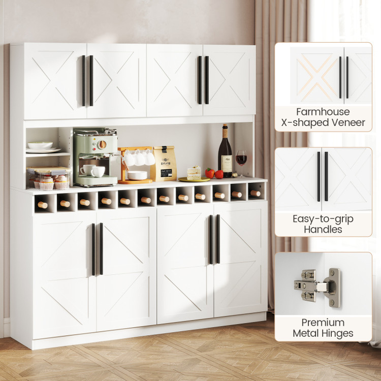 70 Inch Farmhouse Pantry Cabinet Kitchen Buffet Hutch with 4 Cabinets and 2 Open Shelves view 7