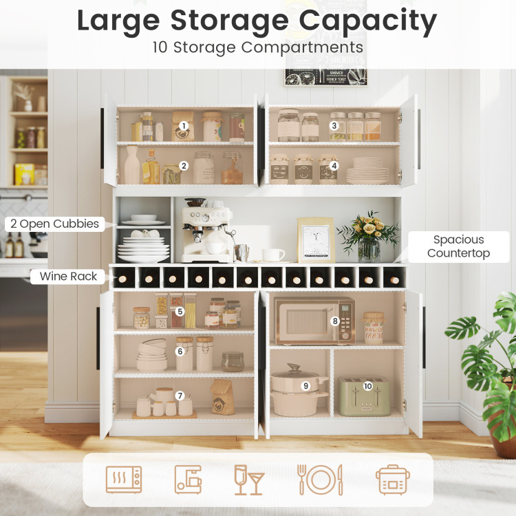 70 Inch Farmhouse Pantry Cabinet Kitchen Buffet Hutch with 4 Cabinets and 2 Open Shelves view 8