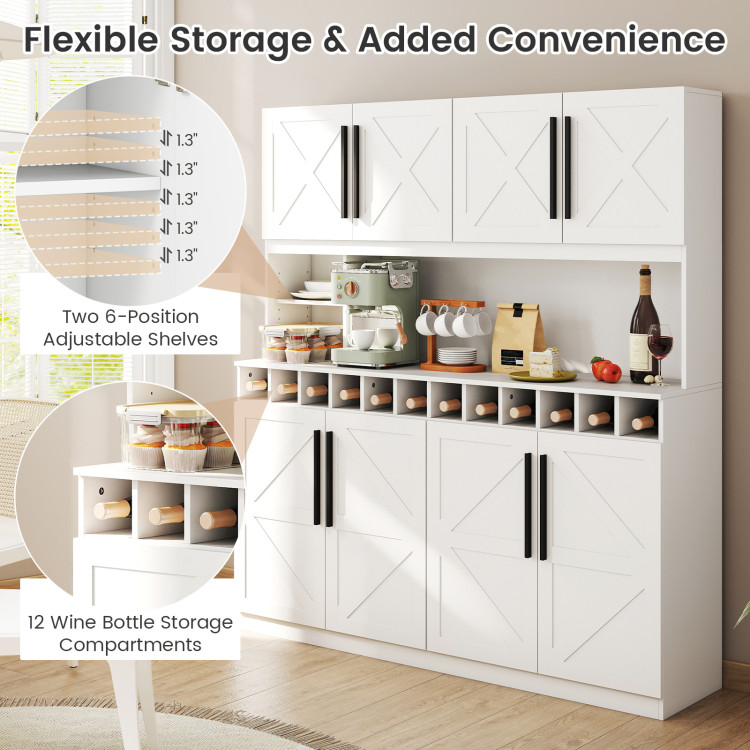 70 Inch Farmhouse Pantry Cabinet Kitchen Buffet Hutch with 4 Cabinets and 2 Open Shelves - Image 9
