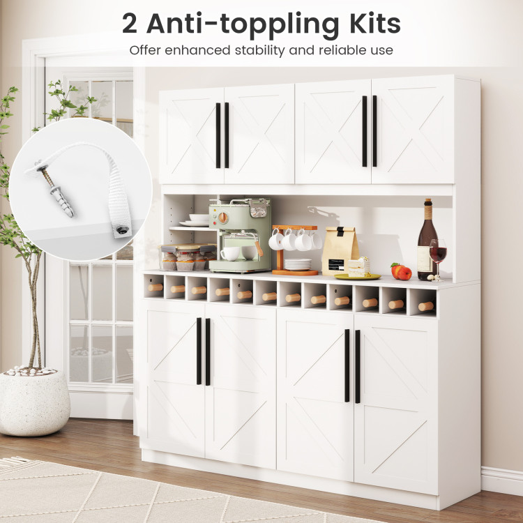 70 Inch Farmhouse Pantry Cabinet Kitchen Buffet Hutch with 4 Cabinets and 2 Open Shelves - Image 10