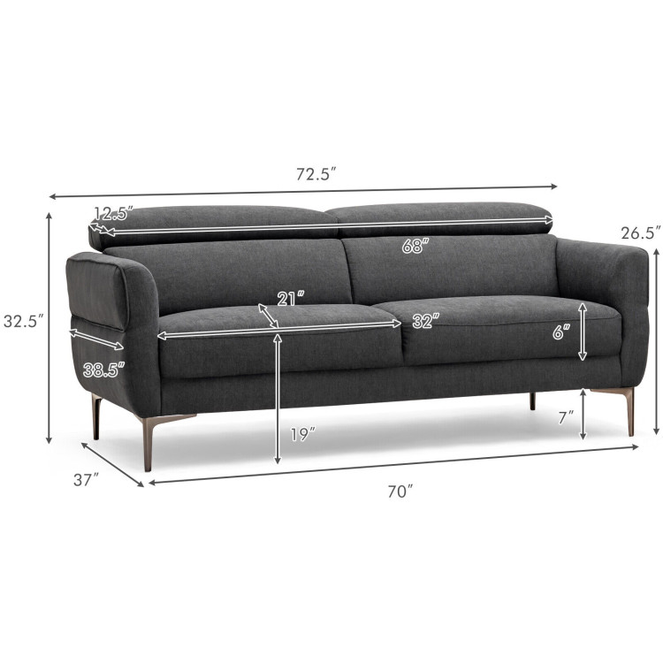 72.5 Inch Modern Fabric Loveseat Sofa Couch with Adjustable Headrest view 3
