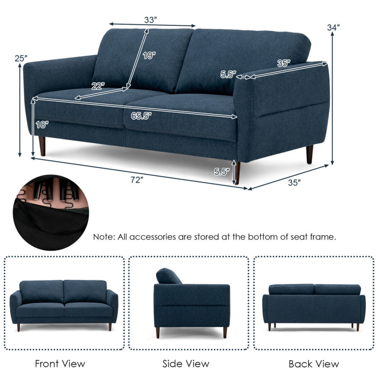 72 Inch Small Fabric Loveseat Sofa Couch with Solid Frame view 5