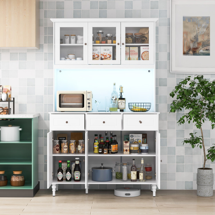 77 Inches Kitchen Pantry Storage Cabinet with LED Lights and Power Outlets view 2
