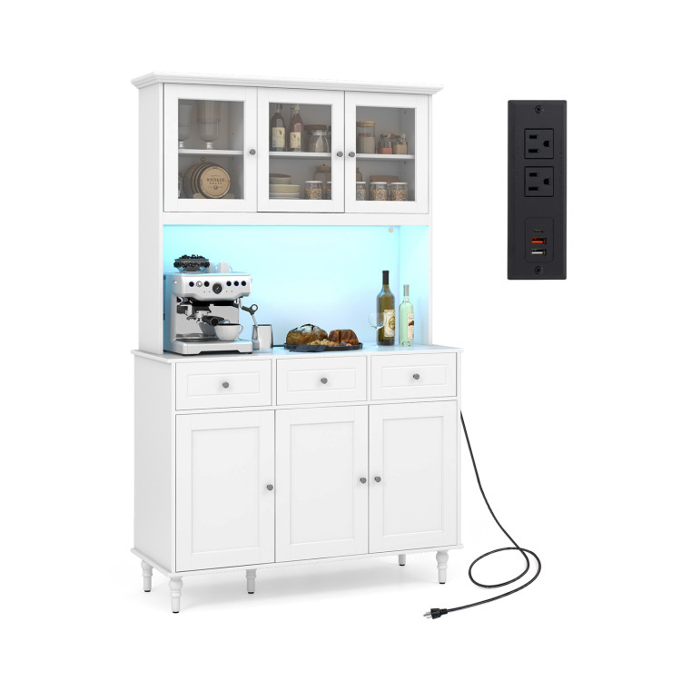 77 Inches Kitchen Pantry Storage Cabinet with LED Lights and Power Outlets view 3
