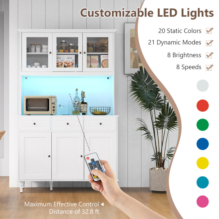 77 Inches Kitchen Pantry Storage Cabinet with LED Lights and Power Outlets view 5