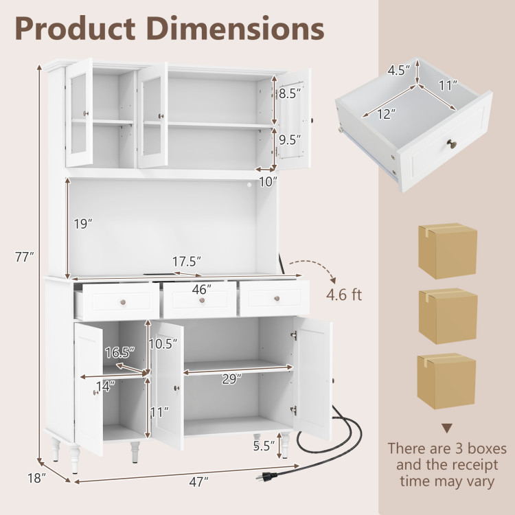 77 Inches Kitchen Pantry Storage Cabinet with LED Lights and Power Outlets view 4