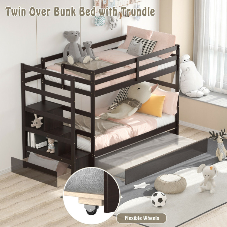 Twin Over Twin Bunk Bed with Storage Shelf and Drawer view 3