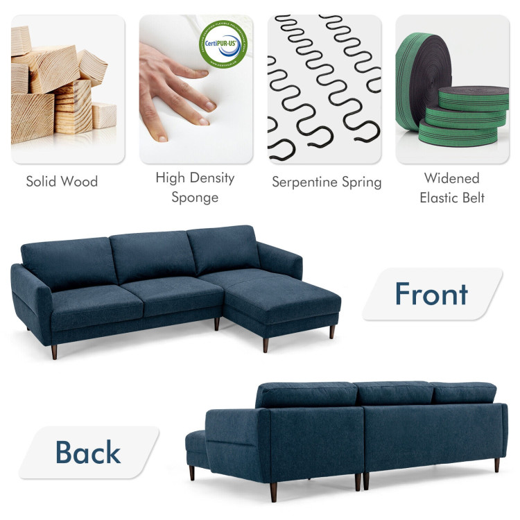 L-Shaped Fabric Sectional Sofa with Chaise Lounge and Solid Wood Legs view 6