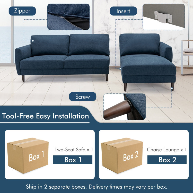 L-Shaped Fabric Sectional Sofa with Chaise Lounge and Solid Wood Legs view 8